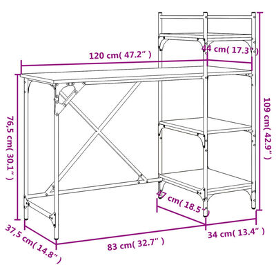 vidaXL Computerbureau met schappen 120x47x109 cm zwart