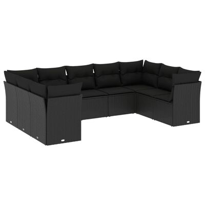 vidaXL 9-delige Loungeset met kussens poly rattan zwart