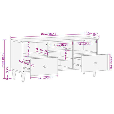 vidaXL Tv-meubel 100x33x46 cm massief mangohout