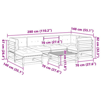 vidaXL 7-delige Loungeset met kussens massief grenenhout