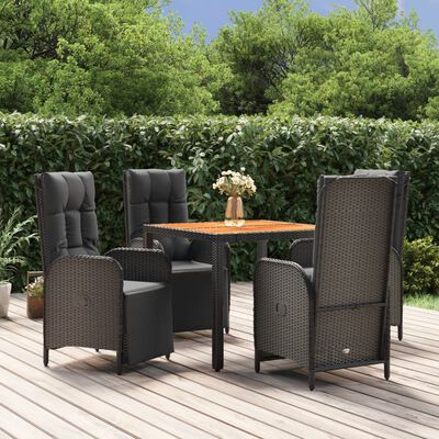 vidaXL 5-delige Tuinset met kussens poly rattan zwart