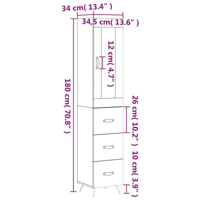 vidaXL Hoge kast 34,5x34x180 cm bewerkt hout zwart