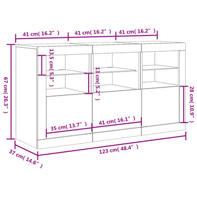 vidaXL Dressoir met LED-verlichting 123x37x67 cm betongrijs