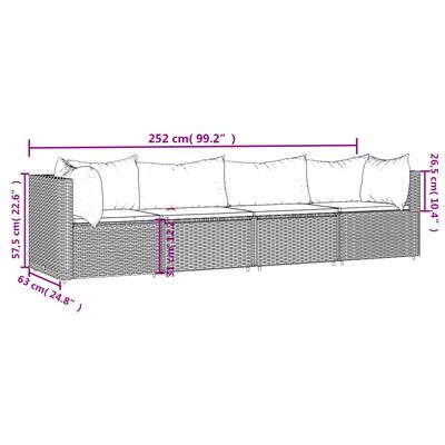 vidaXL 4-delige Loungeset met kussens poly rattan bruin