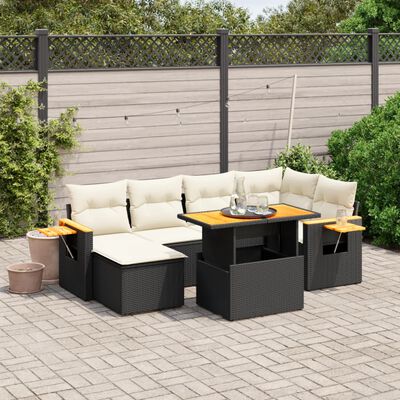 vidaXL 7-delige Loungeset met kussens poly rattan zwart