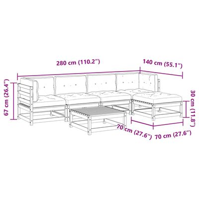 vidaXL 6-delige Loungeset met kussens massief grenenhout wasbruin