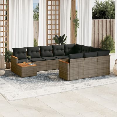 vidaXL 11-delige Loungeset met kussens poly rattan grijs