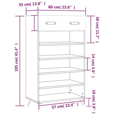 vidaXL Schoenenkast 60x35x105 cm bewerkt hout zwart