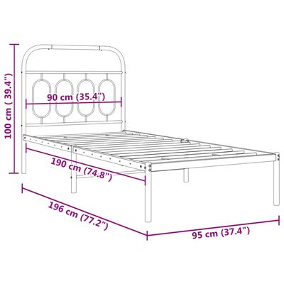 vidaXL Bedframe met hoofdbord metaal zwart 90x190 cm