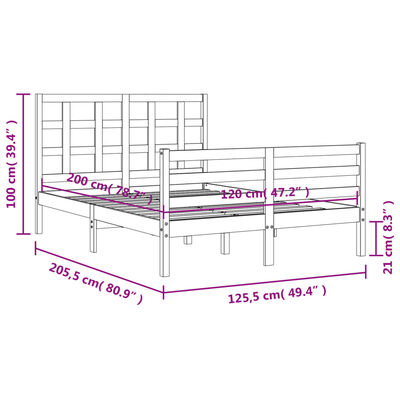 vidaXL Bedframe met hoofdbord massief hout 120x200 cm