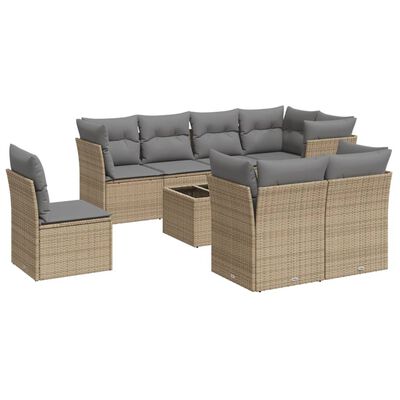 vidaXL 9-delige Loungeset met kussens poly rattan beige