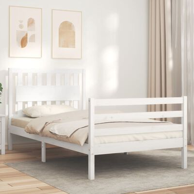 vidaXL Bedframe met hoofdbord massief hout wit 100x200 cm