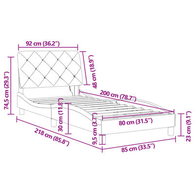 vidaXL Bedframe met LED-verlichting fluweel zwart 80x200 cm