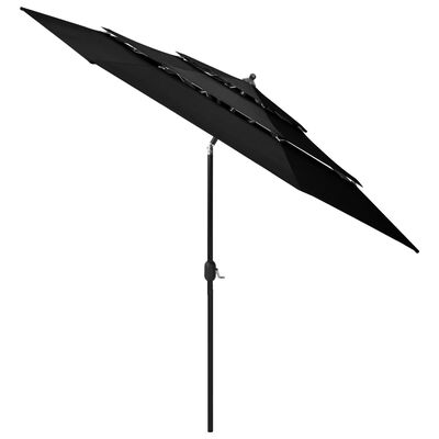 vidaXL Parasol 3-laags met aluminium paal 3 m zwart