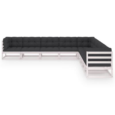 vidaXL 9-delige Loungeset met kussens massief grenenhout wit