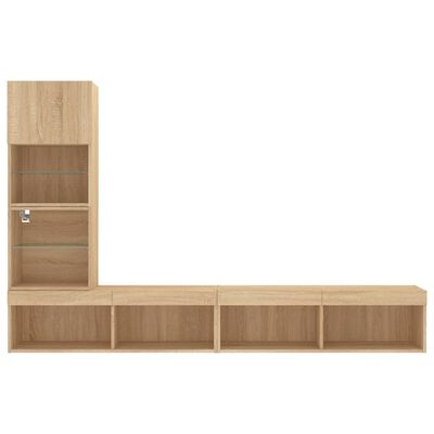 vidaXL 4-delige Tv-wandmeubelset met LED bewerkt hout sonoma eiken