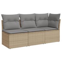 vidaXL Tuinbank 3-zits met kussens poly rattan beige