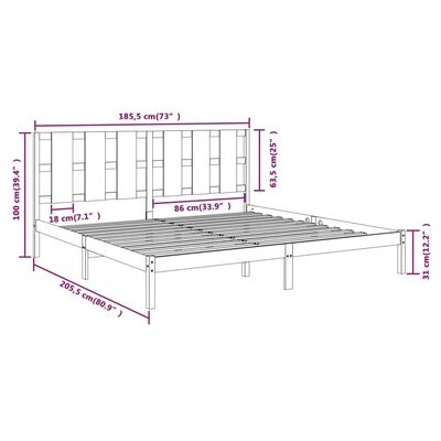 vidaXL Bedframe massief hout zwart 180x200 cm