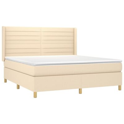 vidaXL Boxspring met matras en LED stof crèmekleurig 160x200 cm