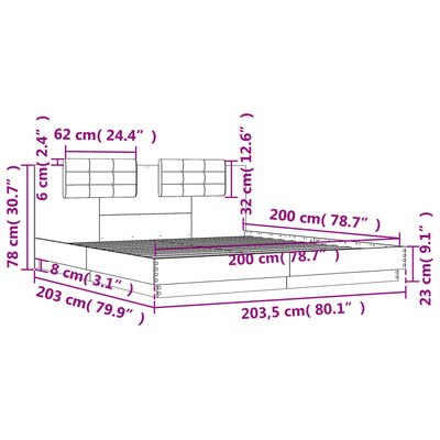 vidaXL Bedframe met hoofdeinde en LED-verlichting wit 200x200 cm