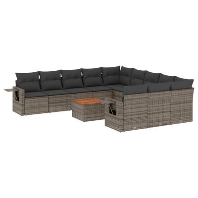 vidaXL 12-delige Loungeset met kussens poly rattan grijs