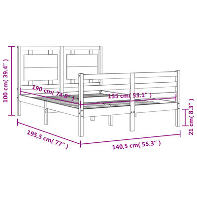 vidaXL Bedframe met hoofdbord massief hout wit