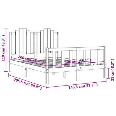 vidaXL Bedframe met hoofdbord massief hout zwart 140x200 cm