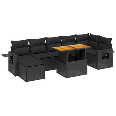 vidaXL 8-delige Loungeset met kussens poly rattan zwart