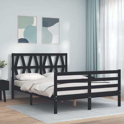 vidaXL Bedframe met hoofdbord massief hout zwart 120x200 cm