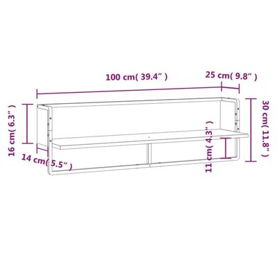 vidaXL Wandschap met stang 100x25x30 cm gerookt eikenkleurig