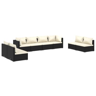 vidaXL 8-delige Loungeset met kussens poly rattan zwart