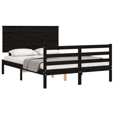 vidaXL Bedframe met hoofdbord massief hout zwart 120x200 cm