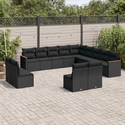 vidaXL 13-delige Loungeset met kussens poly rattan zwart