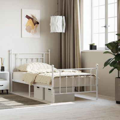 vidaXL Bedframe met hoofd- en voeteneinde metaal wit 100x190 cm