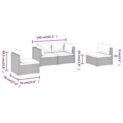 vidaXL 4-delige Loungeset met kussens poly rattan bruin