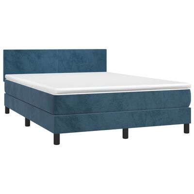 vidaXL Boxspring met matras fluweel donkerblauw 140x190 cm