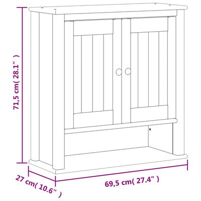 vidaXL Badkamerkast BERG 69,5x27x71,5 cm massief grenenhout wit