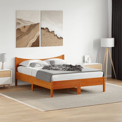 vidaXL Bedframe zonder matras massief grenenhout wasbruin 135x190 cm