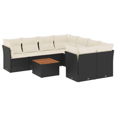 vidaXL 9-delige Loungeset met kussens poly rattan zwart