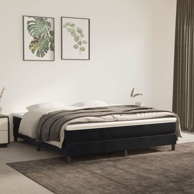 vidaXL Boxspring met matras fluweel zwart 180x200 cm