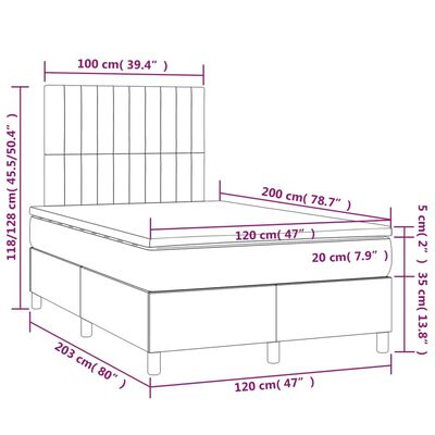 vidaXL Boxspring met matras en LED fluweel roze 120x200 cm