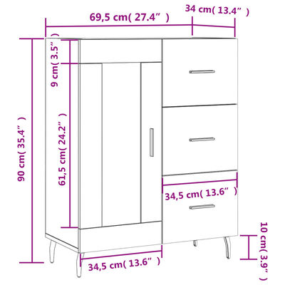 vidaXL Dressoir 69,5x34x90 cm bewerkt hout zwart