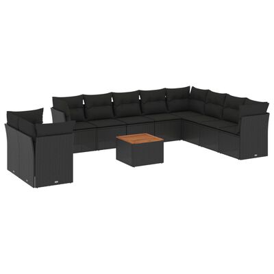 vidaXL 11-delige Loungeset met kussens poly rattan zwart