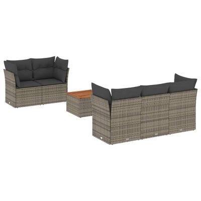 vidaXL 6-delige Loungeset met kussens poly rattan grijs