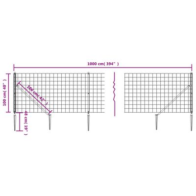 vidaXL Draadgaashek met grondankers 1x10 m antracietkleurig