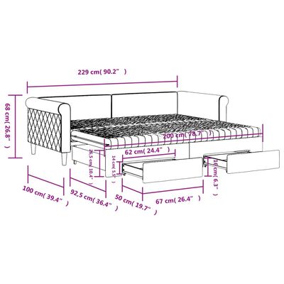 vidaXL Slaapbank onderschuifbed en lades 90x200 cm fluweel lichtgrijs