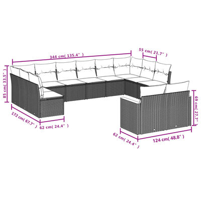 vidaXL 14-delige Loungeset met kussens poly rattan beige