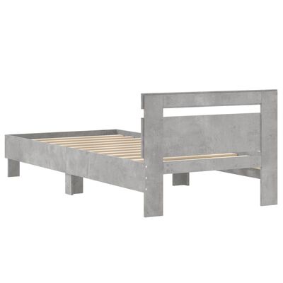 vidaXL Bedframe met hoofdbord bewerkt hout betongrijs 75x190 cm