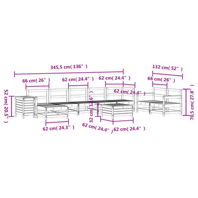vidaXL 10-delige Loungeset massief grenenhout wit