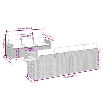 vidaXL 8-delige Loungeset met kussens poly rattan beige